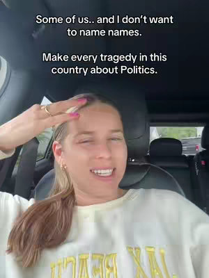 A woman with blonde hair in a car, looking at the camera and speaking. Text overlays appear at the top.