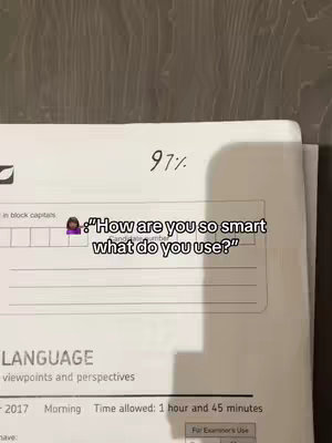 The cover image shows a close-up of a student's English exam paper, with a high score marked in pen. Text overlays and the exam content are visible. The image is well-lit, with a simple background.