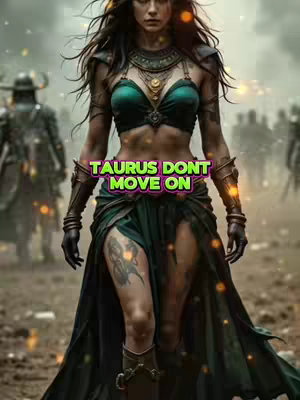 A fantasy-styled image with a woman as the central figure; she has long, flowing dark hair, and is wearing an outfit with a green top and skirt-like bottom with leg slit. She has multiple arm cuffs, a tattoo on her leg, and is walking forward on a path. In the background, there are many soldiers standing.