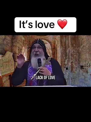 The image features a man in religious attire holding a microphone. Above him, a white box displays "It's love" with a heart emoji. Below him, there is the text "LACK OF LOVE."
