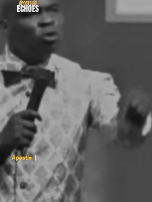 A black and white image of a man speaking into a microphone. He is wearing a patterned button-up shirt, a bow tie, and his mouth is open as if he is mid-sentence. He is holding the microphone in his right hand, and his left hand is gesturing. In the top left corner is the text "APOSTOLIC ECHOES". At the bottom of the image is the word "Apostle".