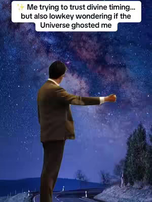 A man in a suit stands with his back to the viewer, looking out towards a starry night sky. He has his right arm extended. Text overlays the image, suggesting themes of trust and doubt within a cosmic context.