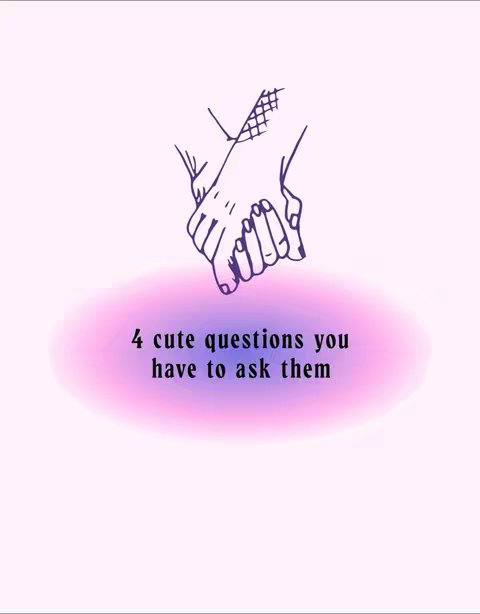 The image has a light pink background. In the center, there's a sketch of two hands clasped together. A purple-pink gradient oval shape beneath the hands contains black text.