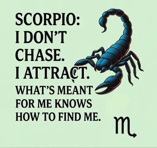 The image features a light green background with the text in black and a stylized scorpion graphic. The text is arranged in a list format with spaces between each phrase. The stylized scorpion, colored in shades of blue, is positioned above the text.