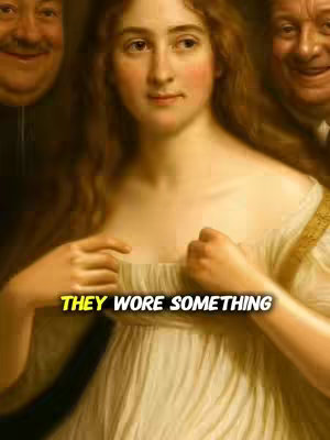 The image is a partial close-up of a classical painting in sepia tones. A woman with long, wavy brown hair is the central figure, positioned from the chest up. She is wearing a white historical dress with a low neckline. Two men's faces are visible on either side of her. The text overlayed on the image says "THEY WORE SOMETHING".