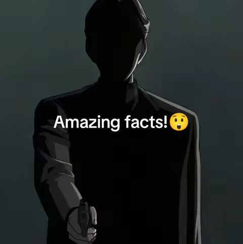 The cover image features a silhouetted figure of a person holding a gun. The figure is set against a dark background. Text overlay in white reads "Amazing facts!" followed by a surprised face emoji.