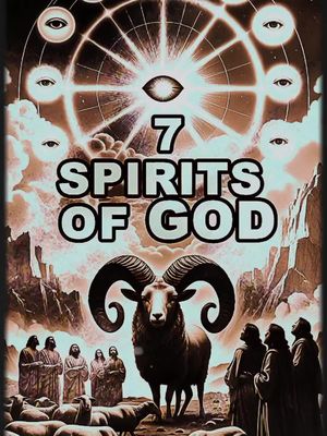 The cover image is a digitally created illustration with religious themes. At the center is a large, stylized ram with prominent horns, set against a backdrop of a mountain range and a cloudy sky. Above the ram is bold text that reads '7 SPIRITS OF GOD' in a outlined font. Surrounding the text is an arrangement of eyes and light emanating from a center point.