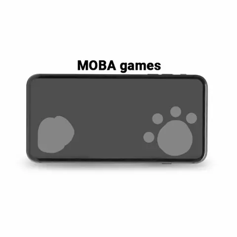 The cover image depicts a stylized smartphone with a dark gray screen. On the screen, a paw print design suggests button areas. Above the screen, there is the text 'MOBA games'.