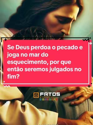 The cover image is a vertical shot that depicts a religious theme. In the background, a soft-focus image of Jesus Christ is visible, with warm skin tones and long brown hair. He is embracing an individual partially visible, wearing a white garment. Overlaid on the image is a colored box with a question in large, legible text in Portuguese. Below the text box, there is a logo, which appears to be of an instructional channel related to faith within a rectangle.