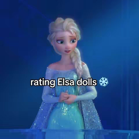 The image features a CGI rendering of the character Elsa from the movie Frozen. Elsa is posed in the center, with a soft, blue-toned background that resembles an icy environment. She wears a bright blue gown. Her blonde hair is styled in a braid. Overlay text reads 'rating Elsa dolls'.