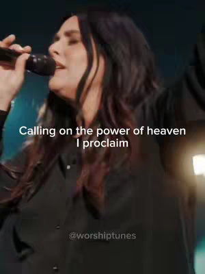 The image captures a woman with long dark hair holding a microphone and singing. She appears to be in a performance setting, likely a church or studio, with text overlayed to deliver the hook message.