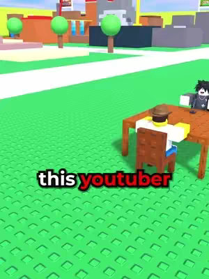 The cover image shows a scene from a video game, possibly Roblox, with blocky characters and simple graphics. Two characters are seated at a table, with a green, grid-like floor in the foreground. Overlay text reads "this youtuber". The overall composition is bright and colorful, with a focus on the characters and text.