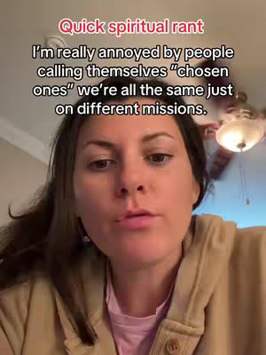 A selfie-style shot featuring a woman in a beige hoodie. The top half of her body is visible, with the focus on her face, where she's speaking directly at the camera. Above her, the text overlay provides context for the video.