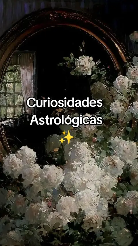 An image featuring a dark, vintage aesthetic. In the foreground are cascading white rose blooms, with soft lighting that creates a slightly impressionistic feel. In the middle ground is a dark opening with some vintage decorations and a view of the window. Overlaying the image is the text "Curiosidades Astrológicas" in a clean, bold, white font, with star emojis below, all against a dark background.