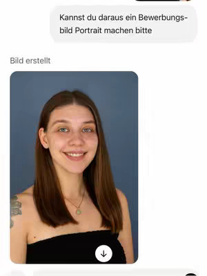 A woman with shoulder-length brown hair smiles at the camera, her eyes are blue, and she's wearing a necklace and a black strapless top. She's positioned in front of a solid blue background.