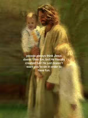 The cover image portrays a painting-like scene with a soft, ethereal quality. Jesus, depicted with long brown hair and a beard, holds a young child in his arms, while a child stands to his side. The background is blurred with soft, yellow-green tones. Text is overlaid with the text appearing in a white font.