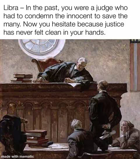 An artistic painting depicting a courtroom scene. A judge sits at a large wooden desk, looking down pensively. Two men stand before him, and a few figures are in the background, suggesting a somber atmosphere. The color palette is muted with brown, gray, and white tones, reflecting the serious subject matter.