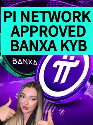 The cover image features a woman giving a thumbs up in front of a background with a neon cyan rectangle with bold white text. The rectangle is overlaid on an image of the PI Network logo and a purple background with a world map outline.