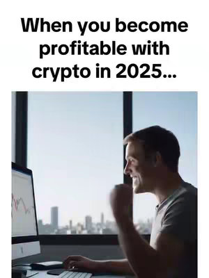 A split-screen image. The top half features large text in white font against a black background. The bottom half shows a man sitting at a computer, looking excited and raising his fist. Behind him is a window with a city skyline.