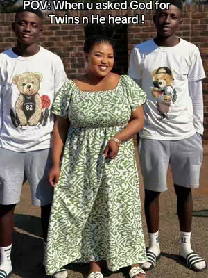The cover image showcases three individuals: a woman in the middle and two young men on either side. They stand outdoors. The woman is wearing a light green patterned dress with a cinched waist. The two men are wearing white t-shirts with a bear graphic. The background is slightly blurred, suggesting an outdoor setting.