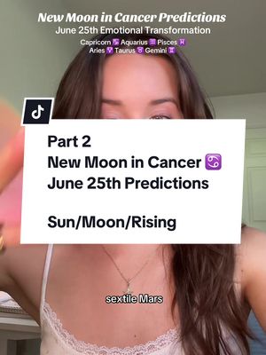 The image is a cover photo for a TikTok video. It's a selfie-style shot focused on a person's face, with a white text box in the center layered over their upper chest. The background is a soft, well-lit indoor setting. The text box has info with some astrological symbols and text regarding astrology predictions. The person's hair is dark, and their skin appears to be light-toned.