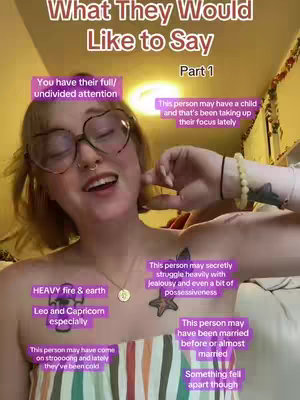A selfie-style cover image featuring a woman with blonde hair, large glasses, and a nose piercing, smiling at the camera. Text overlays indicate astrological signs and related personality traits. The background is a warmly lit interior, possibly a home.