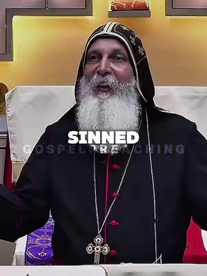 The cover image features a medium shot of a man, likely a church leader or clergyman, against a neutral background. The man has a long, white beard and is wearing a dark robe with a hood and a large cross pendant. The overlay text over the image says "SINNED". The overall composition is straightforward, focusing on the figure. The background appears to be a blend of gold and neutral tones.