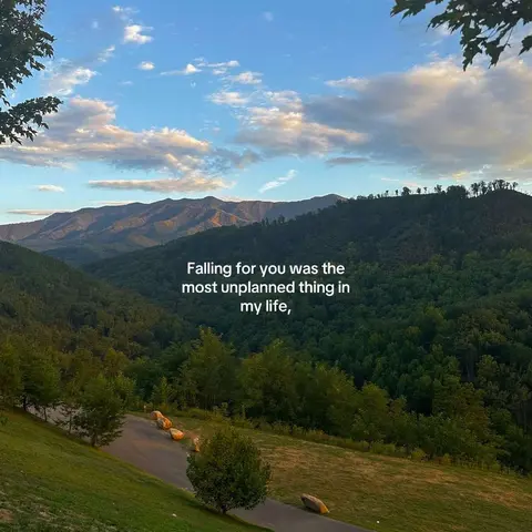 A scenic landscape featuring rolling green hills leading up to a mountain range under a partly cloudy sky. Text overlayed on the image reads a heartfelt message.