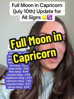 A woman is smiling at the camera, with a green background. Text overlays are on screen, indicating the moon's position and other astrological information.