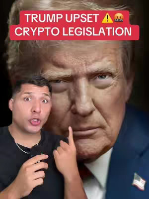 The cover image shows a split scene: a man looking up and talking with an exaggerated expression on the lower left along with a blurred image of Donald Trump in the background, with red text at the top.