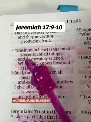 The cover image shows an open book with a highlighted Bible verse from Jeremiah. A pink pen is used as a prop, and text overlays indicate the specific chapter and verse.