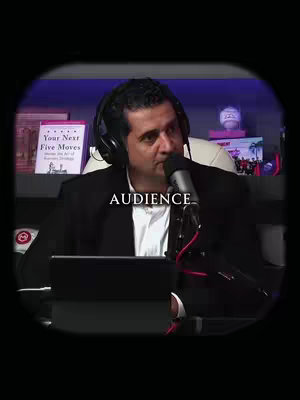 The cover image presents a man in a professional setting. He's positioned in front of a microphone, wearing headphones, suggesting a podcast or interview format. The text overlayed on the image reads 'AUDIENCE'. The background reveals elements associated with a studio setting: books, a screen, and a logo. A vignette effect frames the image