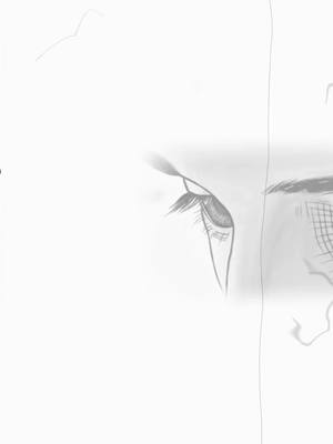 A black and white, detailed pencil sketch of a human eye and the surrounding area. The eye is partially open, with visible eyelashes, and the eyebrow is partially visible. The surrounding area is lightly shaded, and the sketch is set against a blank white background.