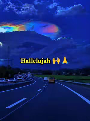 The cover image depicts a night scene on a highway with a dark blue sky. A rainbow-like arc appears in the upper part of the sky. The text overlay 'Hallelujah' is prominently displayed.