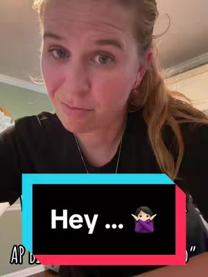 A woman is making a quizzical face at the camera, with a message in a colorful block overlaying the image. The message says "Hey..." and is followed by an animated character.