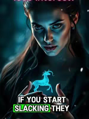 The image features a woman with dark hair and a focused expression, gazing towards the viewer. She appears to be holding a glowing blue Capricorn constellation symbol between her hands. Text overlays indicate the zodiac focus, and the color palette is dominated by cool tones.