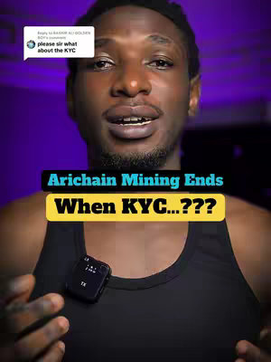 The cover image features a man in a black tank top. Above him are two text boxes: One in a speech bubble asks, 'Please sir what about the KYC.' The other, below, has text that reads, 'Arichain Mining Ends'. The background is a gradient of purple and the man's face is central with a concerned expression. Below his face is a yellow bar with the text 'When KYC...???'.