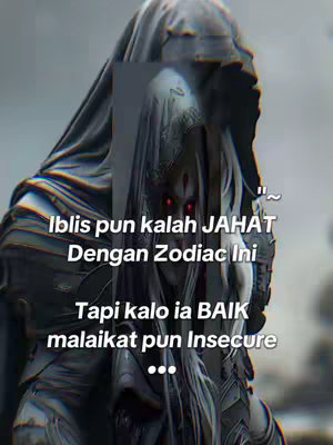 An image featuring a demonic figure with red glowing eyes, dressed in dark hooded attire. Text overlays, using white font and a black outline, are placed across the image with a dark or blurred background. The composition hints at themes around zodiac signs, negativity, and religious elements.