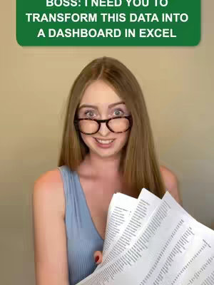 A young woman with long blonde hair and glasses is holding several sheets of paper and looking directly at the camera with a surprised expression. She is wearing a blue top. Above her head reads a green banner.