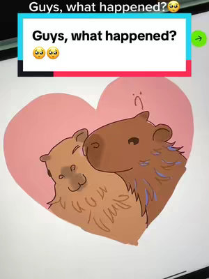 The cover image features a digital illustration of two capybaras inside a pink heart shape. The capybaras are drawn in a cartoonish style, with one slightly in front of the other. The background is a plain white surface. Above the heart, there is a colored rectangular block containing the main hook text.