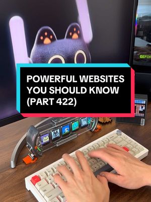The cover image presents a tech setup. A person's hands are typing on a white keyboard with red accents. A monitor on the left is partially visible, showing a purple cat icon. There is a custom display between the keyboard and the monitor displaying different app icons. Above the keyboard, in a black rectangle, is the video title in white text.