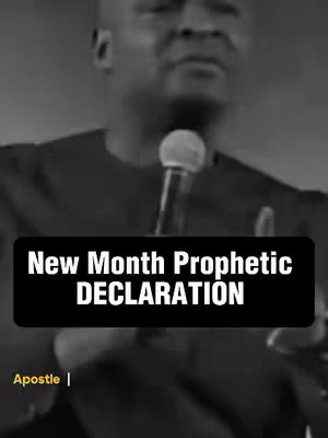 The cover image shows a man, likely a religious figure, speaking into a microphone. Overlayed on the image is a black rectangle containing white text, which reads 'New Month Prophetic DECLARATION'. The overall composition is simple, with a shallow depth of field and a focus on the speaker.