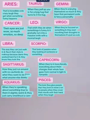 Image features a light purple background with a layout resembling a chart or a categorized list. It is divided into columns with each column containing astrological signs and their associated descriptions. Each sign, such as Aries, Taurus, and Gemini, is highlighted and includes bullet points of characteristics, all in a sans-serif font. The overall composition is simple with a balance of text and color.