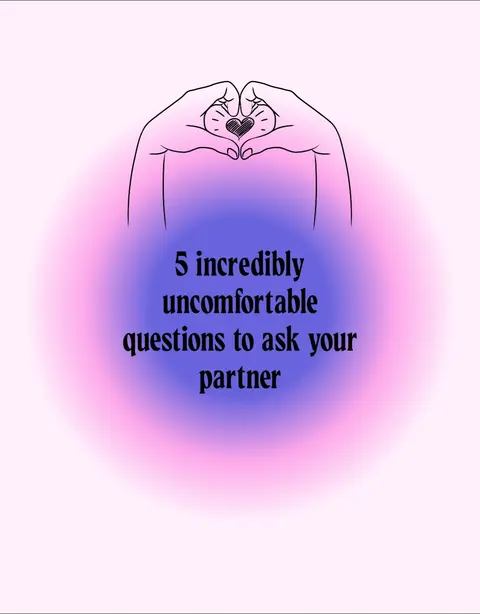 The cover image features a stylized illustration with a hand-drawn outline of two hands forming a heart shape, with dark hearts in the center. The background is composed of two colors, a gradient of pink on the top and white at the bottom, with a purple circle in the middle that contains the hook text.