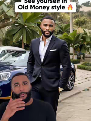 The cover image presents a man in a black suit standing next to a sleek, dark-colored car. The man is well-groomed, with a beard and a confident pose. A text overlay indicates an "Old Money" theme. In the foreground, there's a lower angle shot of the same man, possibly providing a response or commentary.