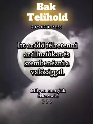 The cover image shows a dark, atmospheric scene with a large, bright full moon dominating the center. Above the moon, text indicates the topic, with a date and time below that, and further text with an astrological theme. Soft clouds frame the moon, and the overall color palette is muted.