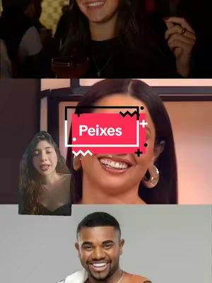 The cover image is a montage of multiple images. The central image features a smiling woman with dark hair wearing large gold hoop earrings, and another in a smaller image in the corner. Overlaid on the center image is a red rectangle with the word 'Peixes' in white text. There is also an image of a smiling man in the bottom.