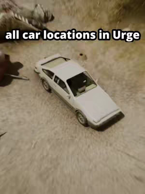 The cover image shows a white car parked on a sandy surface, with a gameplay scene in the background. The car is angled towards the viewer in a top-down perspective, taking up a medium portion of the frame. The background includes patches of an earthy color, suggesting a desolate environment. Above the car, a text overlay states 'all car locations in Urge'.