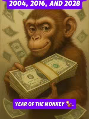 The image shows a cartoon-style monkey holding a large stack of one-dollar bills. The monkey is rendered with brown fur and has a smiling expression. The background is a faded yellowish color with scattered dollar bills. Text overlays are positioned at the top and bottom of the image, with the text above being purple and the lower text box is purple and shaped like a banner, with text and graphics.