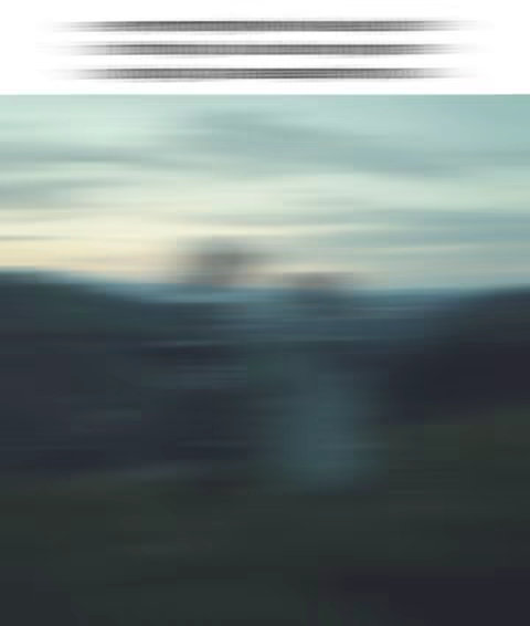 A blurred image featuring a landscape, with a dark, indistinct foreground and a light-colored, cloud-filled sky. Across the top are three horizontal lines of blur.